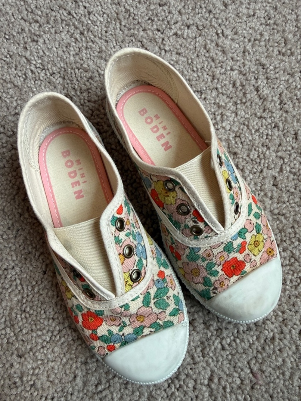 Mini Boden Floral Canvas Slip-On Sneakers - Cream, Pink, Green, Red, Yellow